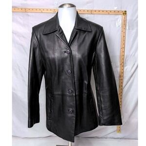 Petite Sophisticate ~‎ Women's Black Genuine Leather/Button Front Jacket ~ Small